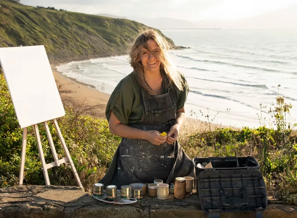Leticia pintando el mar.